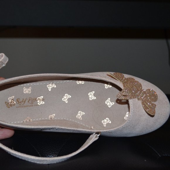 Self Esteem (R) Cream Sparkly Shoes Golden Butterflies Decor Ankle Fastener 3 - Picture 4 of 8
